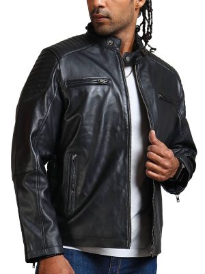 Steven Black Biker Leather Jacket For Men