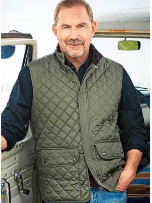 John Dutton Yellowstone Kevin Costner Quilted Green Vest