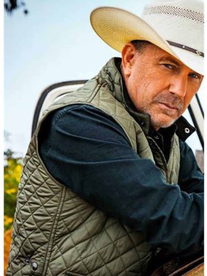 John Dutton Yellowstone Kevin Costner Quilted Green Vest