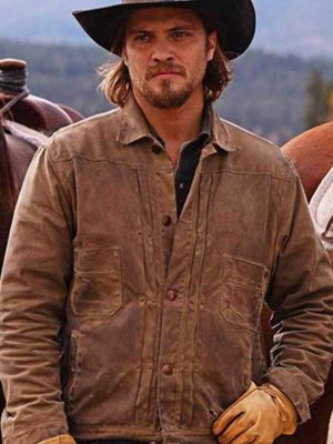 Luke Grimes Yellowstone Kayce Dutton Brown Waxed Jacket