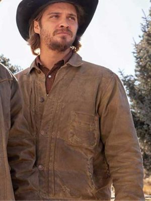 Luke Grimes Yellowstone Kayce Dutton Brown Waxed Jacket