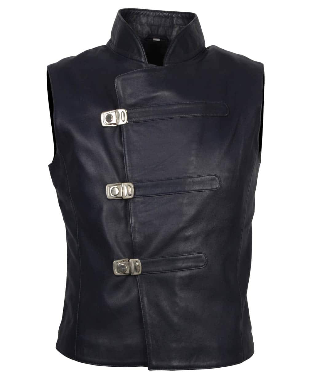 Heracles Men Black Leather Vest