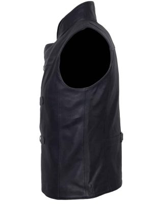 Heracles Men Black Leather Vest