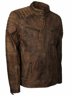 Julian Distressed Brown Leather Café Racer Jacket