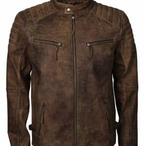 Julian Distressed Brown Leather Café Racer Jacket