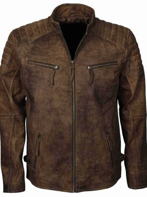 Julian Distressed Brown Leather Café Racer Jacket