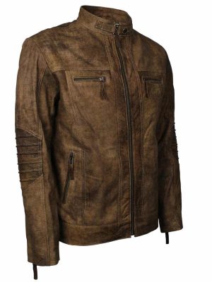 Marcus Brown Men Distressed Leather Jacket