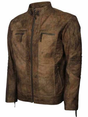 Marcus Brown Men Distressed Leather Jacket