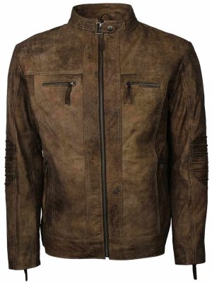 Marcus Brown Men Distressed Leather Jacket