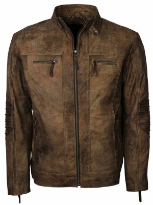 Marcus Brown Men Distressed Leather Jacket