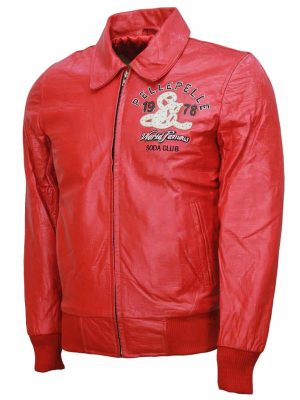 Men's Pelle Pelle Soda Club Red Leather Bomber Jacket