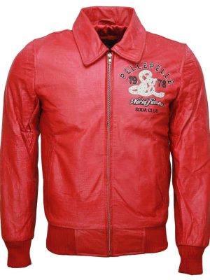 Men's Pelle Pelle Soda Club Red Leather Bomber Jacket