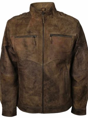 Titus Distressed Brown Leather Designer Jacket