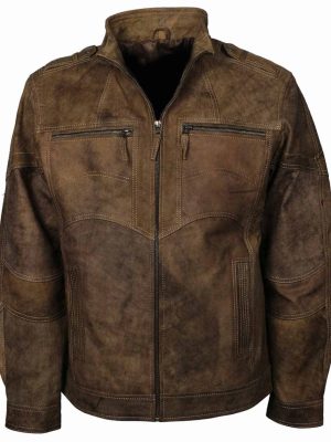 Titus Distressed Brown Leather Designer Jacket
