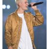 Justin Bieber Satin Brown Bomber Jacket
