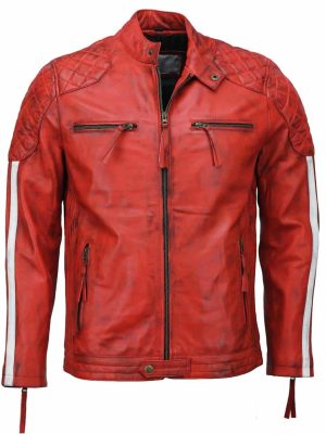 Scarlet Red Café Racer Leather Jacket