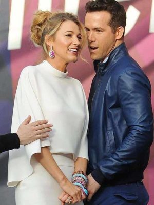 Blake Lively And Ryan Reynolds Blue Leather Jacket