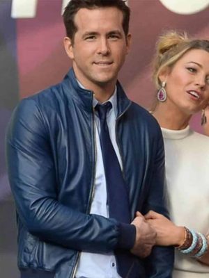 Blake Lively And Ryan Reynolds Blue Leather Jacket