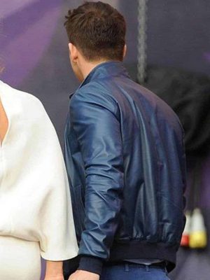 Blake Lively And Ryan Reynolds Blue Leather Jacket