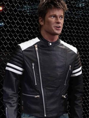 Brad Pitt Fight Club Tyler Durden Black & White Leather Jacket