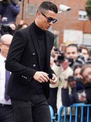Cristiano Ronaldo Double Breasted Men's Black Wool Blazer