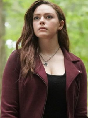 Legacies S01 Danielle Rose Russell Maroon Suede Leather Jacket