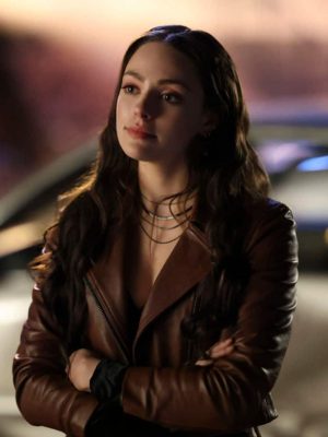 Legacies SO4 Danielle Rose Russell Biker Brown Leather Jacket