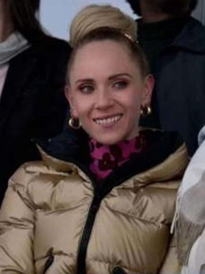 Juno Temple Ted Lasso Keeley Jones Gold Parachute Hooded Puffer Jacket