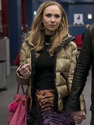 Juno Temple Ted Lasso Keeley Jones Gold Parachute Hooded Puffer Jacket