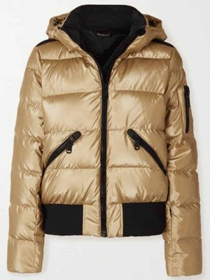 Juno Temple Ted Lasso Keeley Jones Gold Parachute Hooded Puffer Jacket