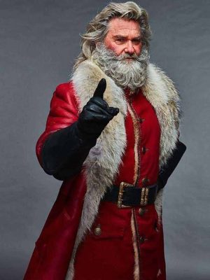Kurt Russell The Christmas Chronicles Santa Claus Red Shearling Leather Long Coat