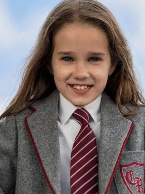 Alisha Weir Matilda Wormwood 2022 Grey Blazer Coat