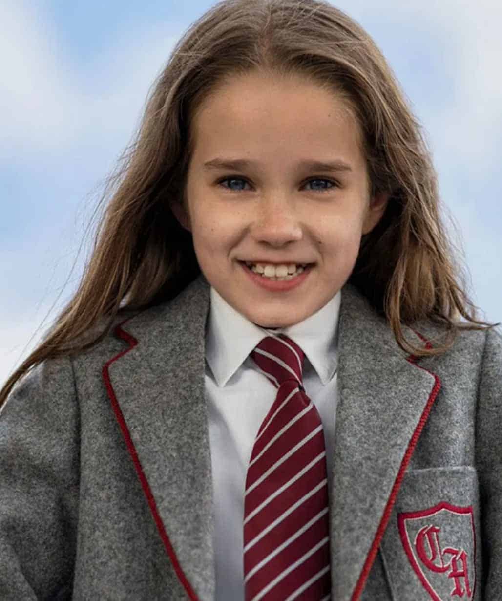 Alisha Weir Matilda Wormwood 2022 Grey Blazer Coat
