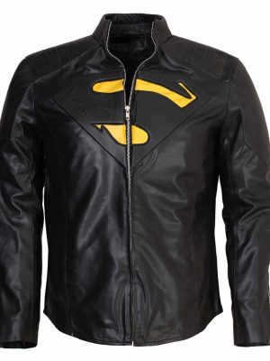 Superman Men's Black Leather Jacket Costume