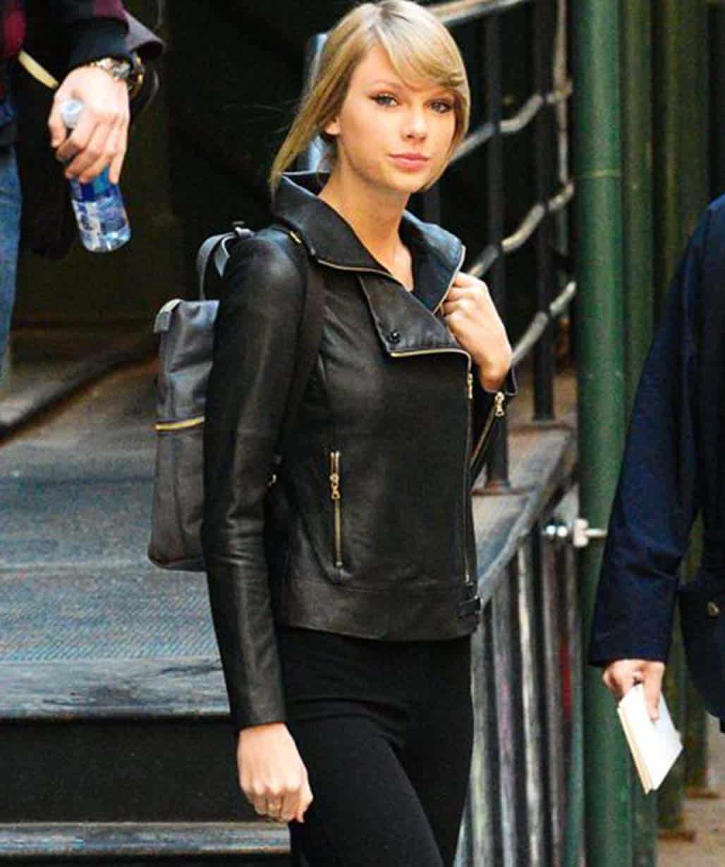 Taylor Swift Black Leather Jacket Outfit