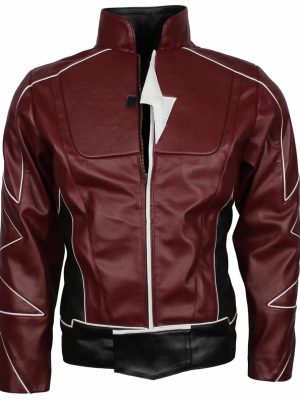 The Flash Barry Allen Grant Gustin Maroon Leather Jacket Costume Men
