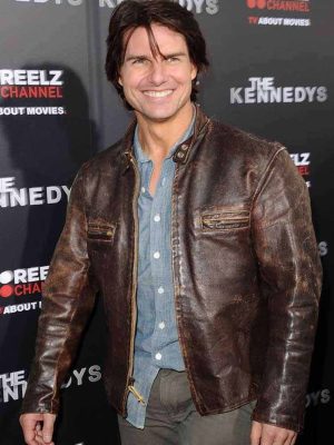 Tom Cruise The Kennedys Premiere Brown Distressed Leather Jacket