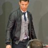 Cristiano Ronaldo Black Leather Bomber Jacket