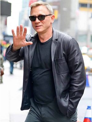 Daniel Craig Black Leather Blazer OutfitÂ