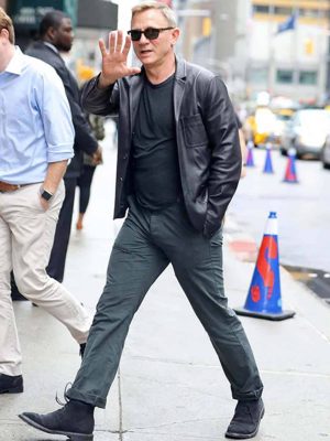 Daniel Craig Black Leather Blazer OutfitÂ