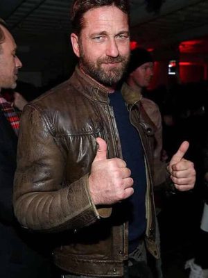 Gerard Butler Brown Distressed Leather Jacket For Men