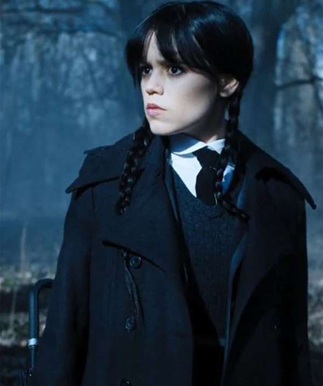 Jenna Ortega Wednesday 2022 Addams Black Wool Trench Coat