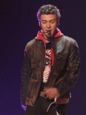 Justin Timberlake Grammy Award Distressed Brown Leather Jacket