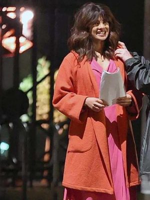 Priyanka Chopra Jonas Love Again 2023 Mira Ray Orange Wool Hooded Trench Coat