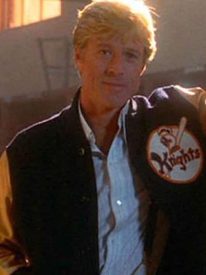 Roy Hobbs The Natural Robert Redford Black Wool Bomber Varsity Jacket
