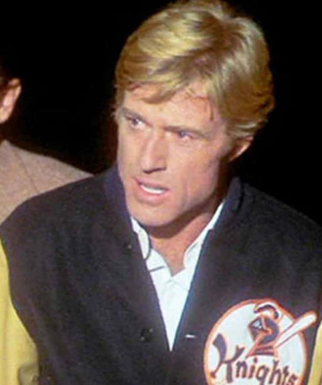 Roy Hobbs The Natural Robert Redford Black Wool Bomber Varsity Jacket