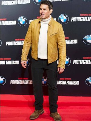 Tom Cruise Mission Impossible 4 Premiere Yellow Leather Jacket