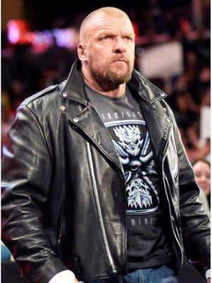WWE Wrestler Triple H 2022 Black Leather Jacket