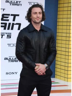 Aaron Taylor Johnson Kraven The Hunter Movie Event Black Leather Jacket