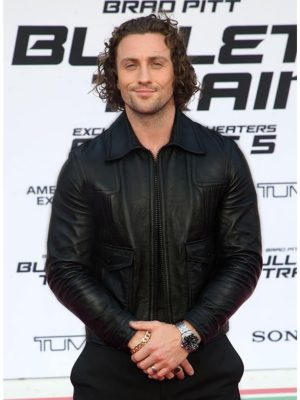 Aaron Taylor Johnson Kraven The Hunter Movie Event Black Leather Jacket